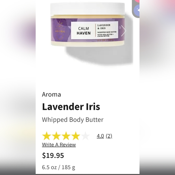 NEW Bath & Body Works Calm Haven Lavender & Iris Whipped Body Butter 6.5 oz - Picture 2 of 4